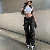 Jeans Cargo Low Waist Denim Pants